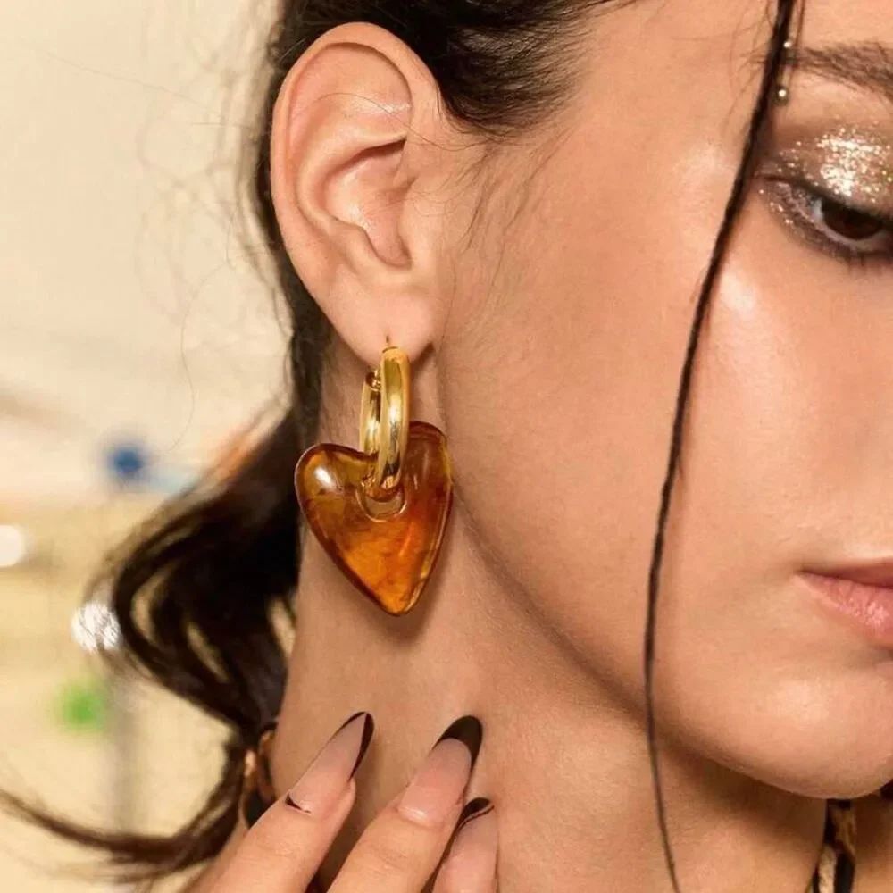 amber heart earrings D4